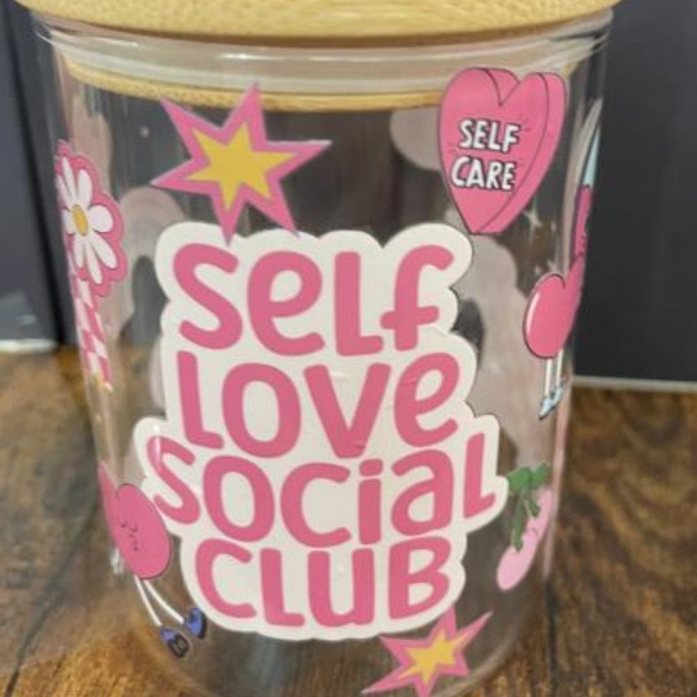 SELF LOVE SOCIAL CLUB GLASS TUMBLER MUG 17 oz